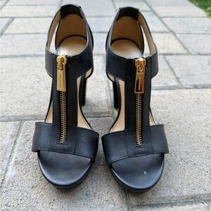 Michael Kors Black High Heels with gold tone zipper